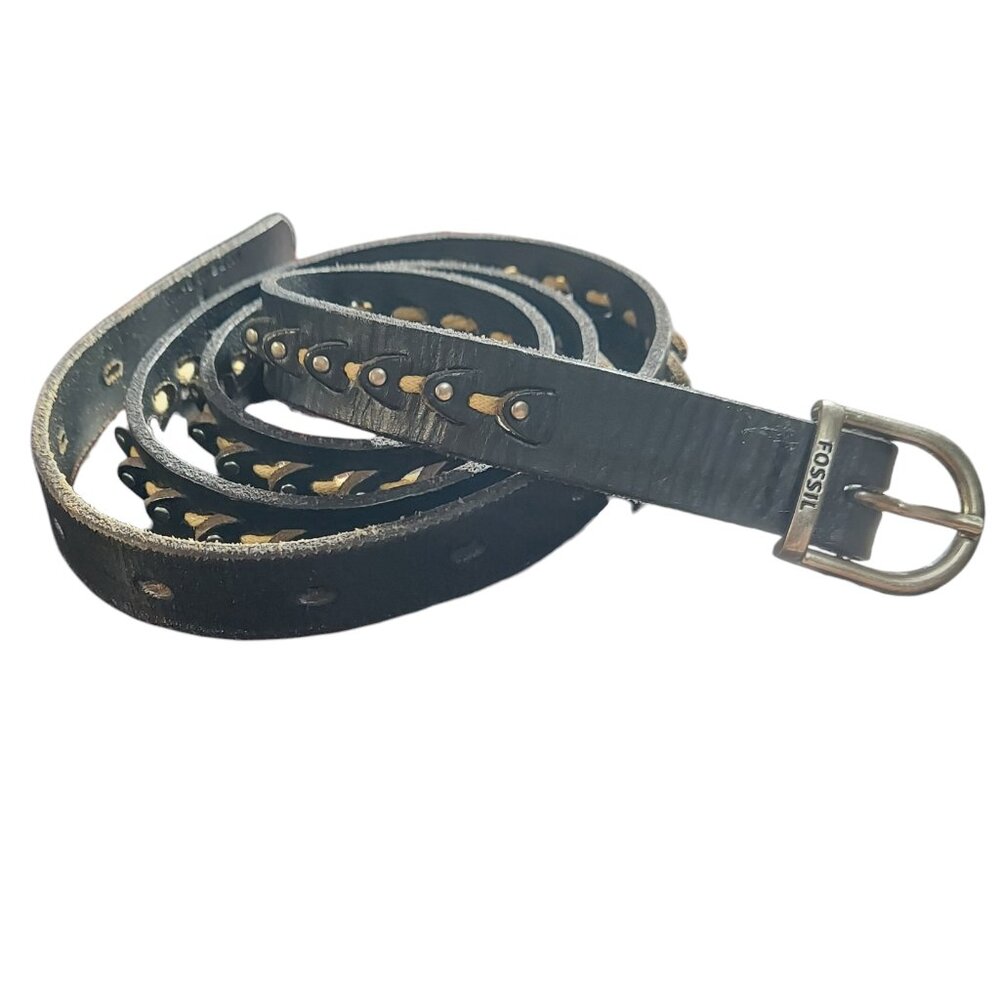 Fossil Brown Leather Boho Bohemian Thin Narrow Women's Belt Large